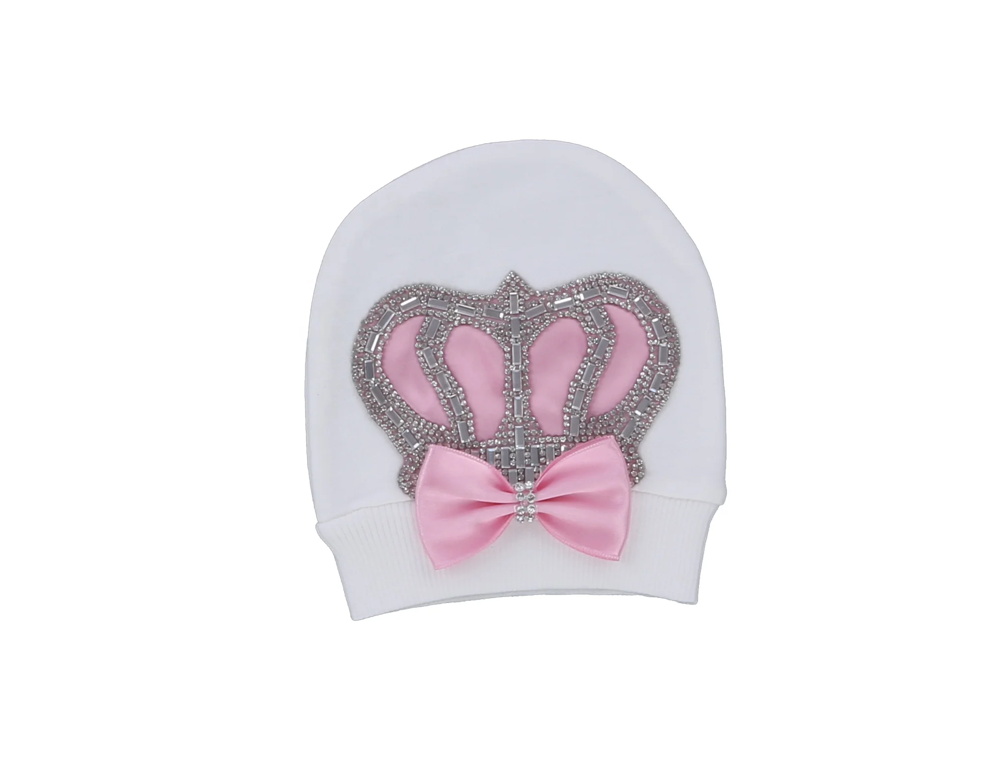 Newborn Baby Footed Romper 0-9 Months 4Pcs Off White Baby Pink Silver Rhinestone Crown Bow Long Sleeve Jumpsuit Princess Gift