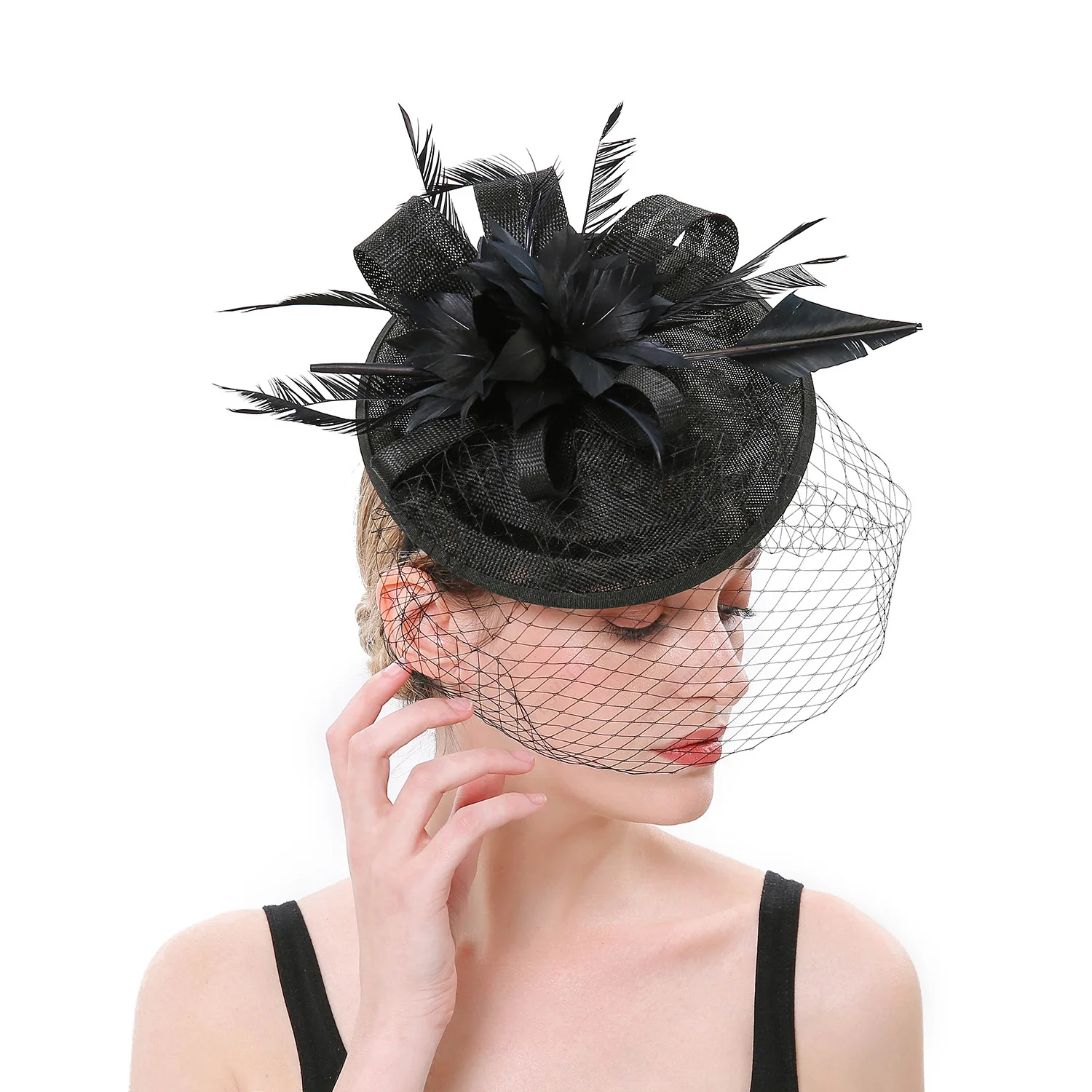 Women 1920s Hair Clip Feather Wedding Casual Girl BridalHat Pillbox Hat Cocktail Party Cosplay Hat Hair Clip Church Headwear