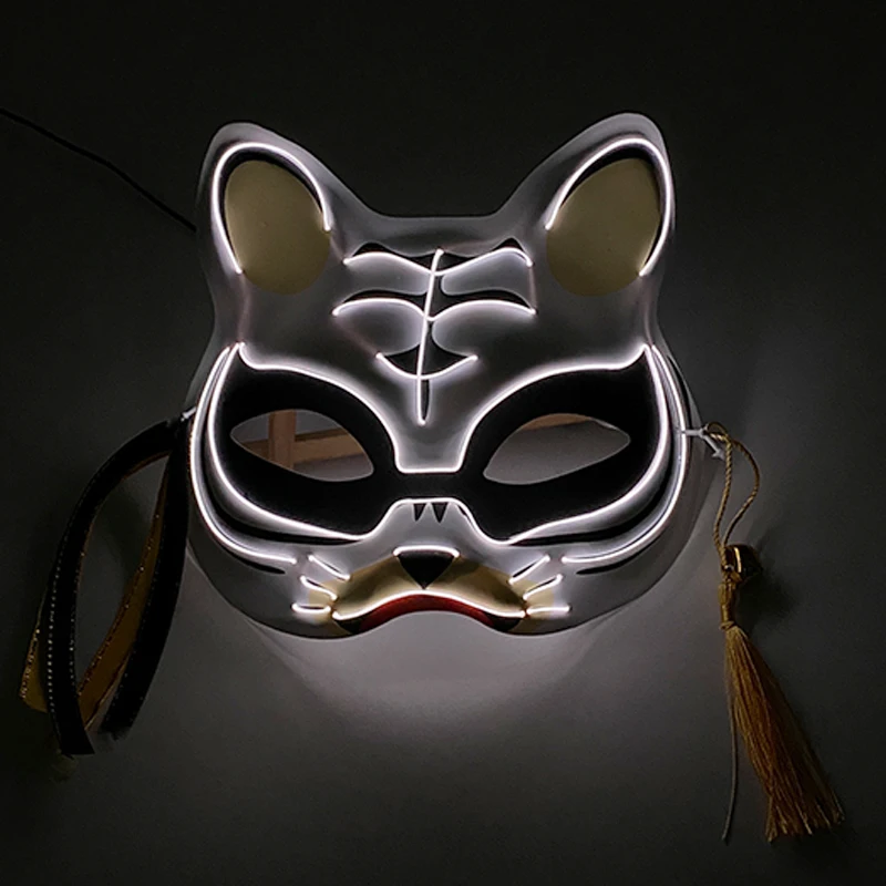 Masque facial supérieur lumineux imprimé tigre avec glands, masque lumineux pour filles et femmes, accessoire de Costume