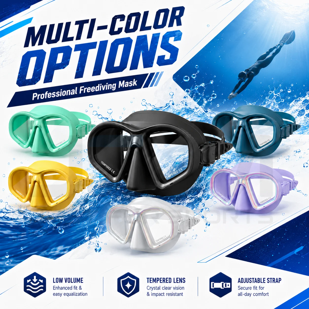 JSJM New Low Volume Freediving Mask Tempered Glass Diving Mask Soft Silicone Anti Fog Wide View Scuba Mask for Snorkeling Adults