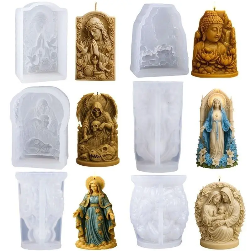 3D Mary Silikon-Kerzenform DIY Religiöse Figur Aromatherapie-Seife Duftkerze Gips-Handwerk Ornament-Form – Detail 3