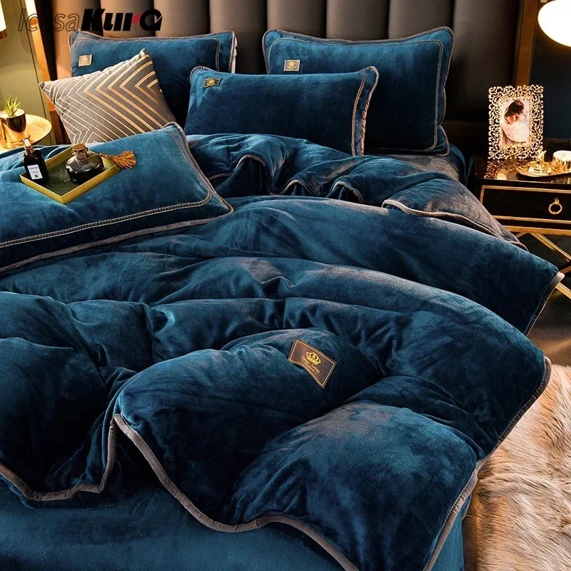 

Luxury Milk Fleece Supper Ultra-thick Bedding Set Queen Size High End Warm Winter Duvet Cover Set Warmth Comforter Bedding Sets