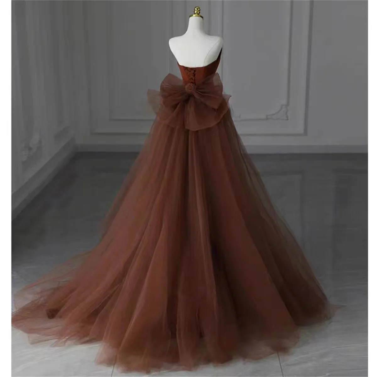 Mermaid Tulle Evening Ball Formal Party Sheer Back Bow And Floor Dress elegante Premium Satin Bbralette 2023 più nuovo popolare