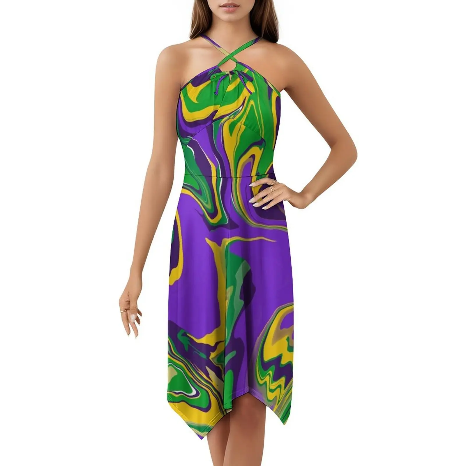 Mardi gras mármore redemoinho padrão feminino streetwear vestido de festa na moda impressão clube roupas para feminino mguyer mardi gras mardi