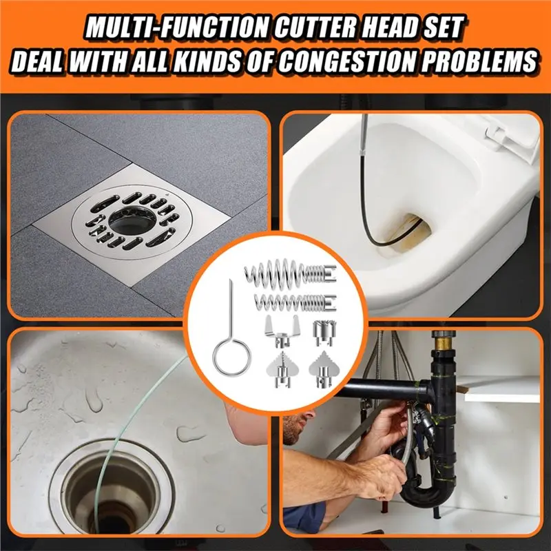 A02M-Drain Augers Sewer Snake Cutter Heads Drain Cleaner Blade Set Pipe Dredging Machine Cutter Head