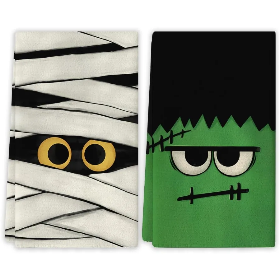 مناشف المطبخ للهالوين جاك يا فانوس مناشف الأطباق وجه مخيف المومياء القط الأسود Fran.kenstein ديكور زينة الهالوين لـ H