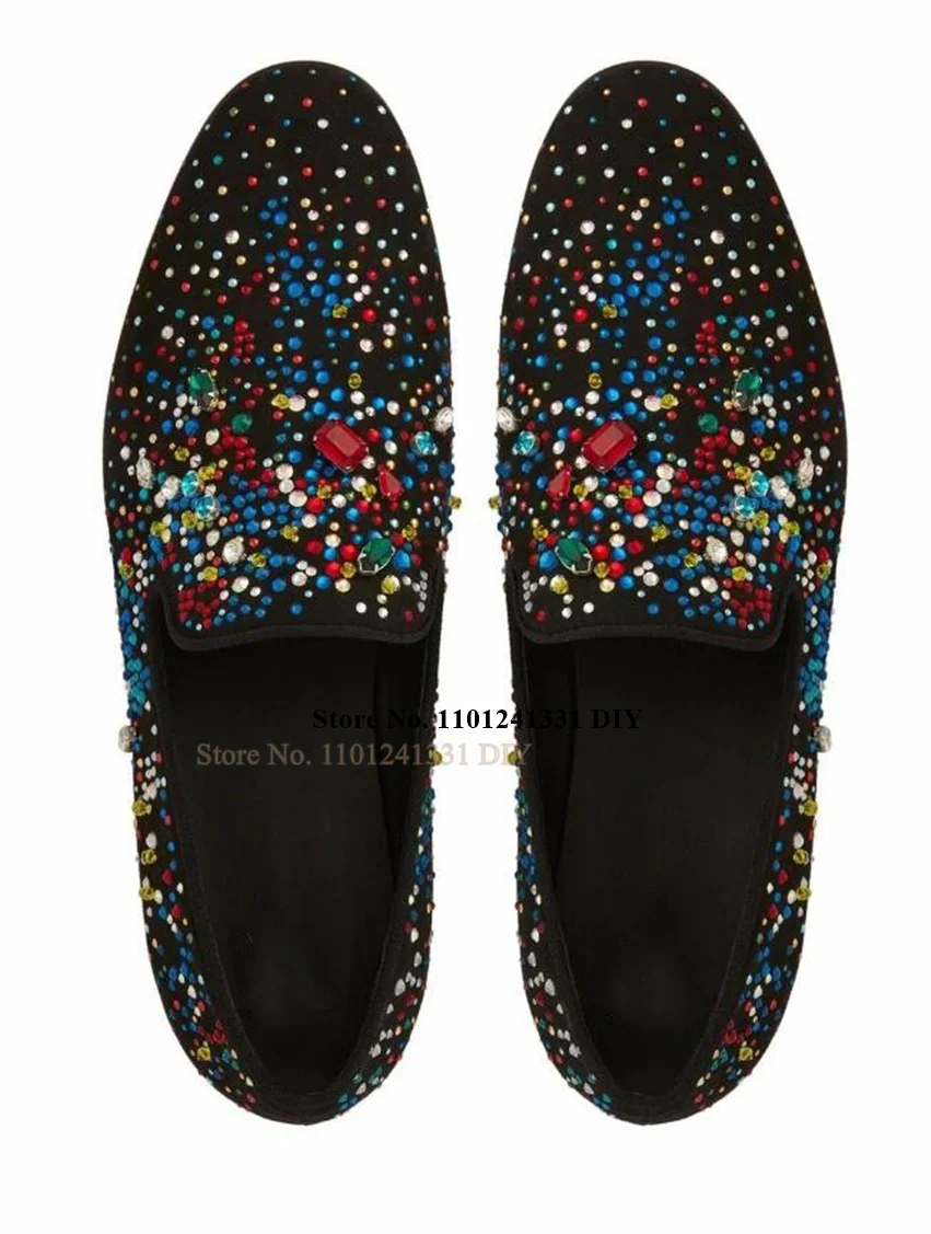 Multicolour Crystal Embellished Loafers Men Slip On Jewellery Based Casual Shoes Zapatillas Chaussure Man's Shoes Flats