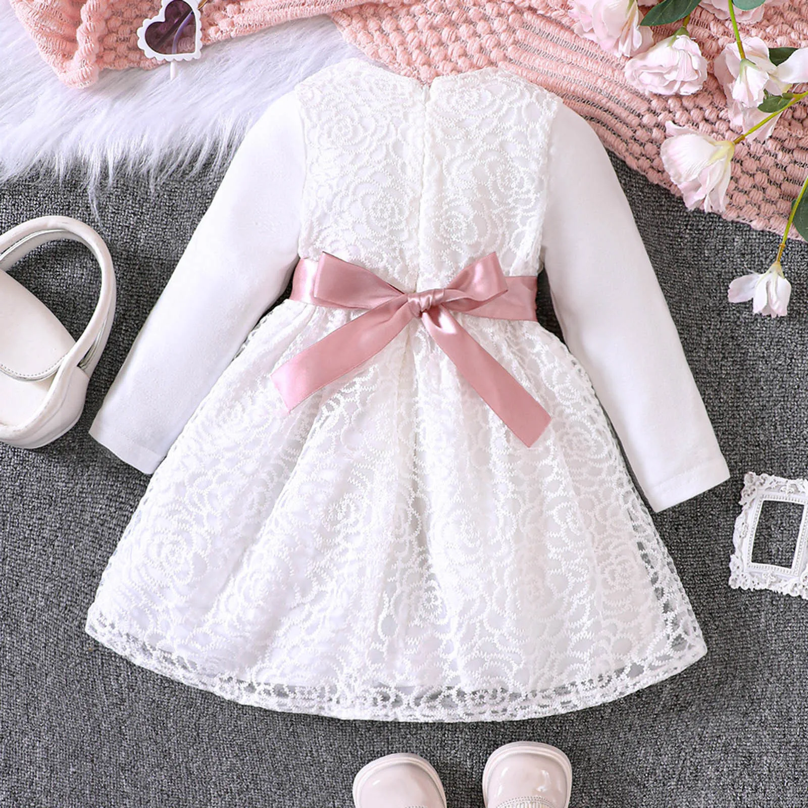 Newborn Baby Girl Dresses Autumn Winter Clothes Baptism Dress White Party Dress For Girls Lace Ruffle Vestidos Christmas Dresses