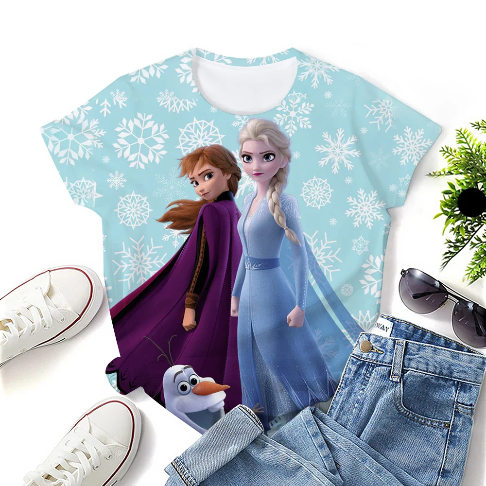Punk Tattoo Prinzessin Elsa Anna Bedrucktes T-Shirt Cartoon Sommer Street Style T-Shirt Lustiges lässiges Damen O-Ausschnitt Loses T-Shirt