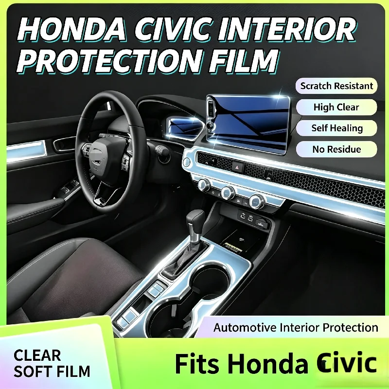 For  25 models of Honda Civic interior protection film, center console navigation transparent anti-scratch film