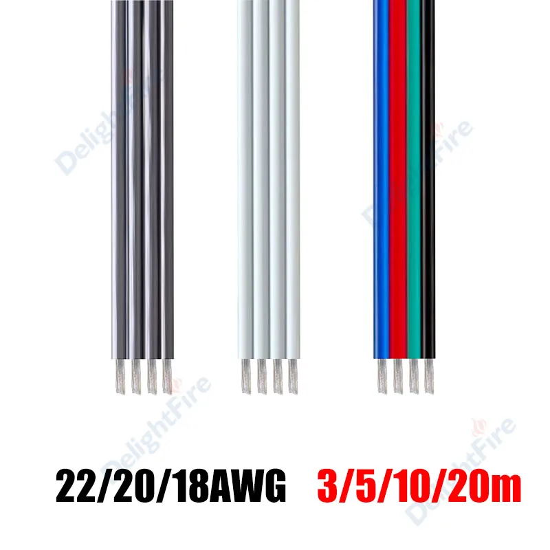 4pin LED Cable Extension Wire 18/20/22AWG 3/5/10/20m Electrical Cable For 5050 3528 RGB LED Strip Lights Speaker Audio