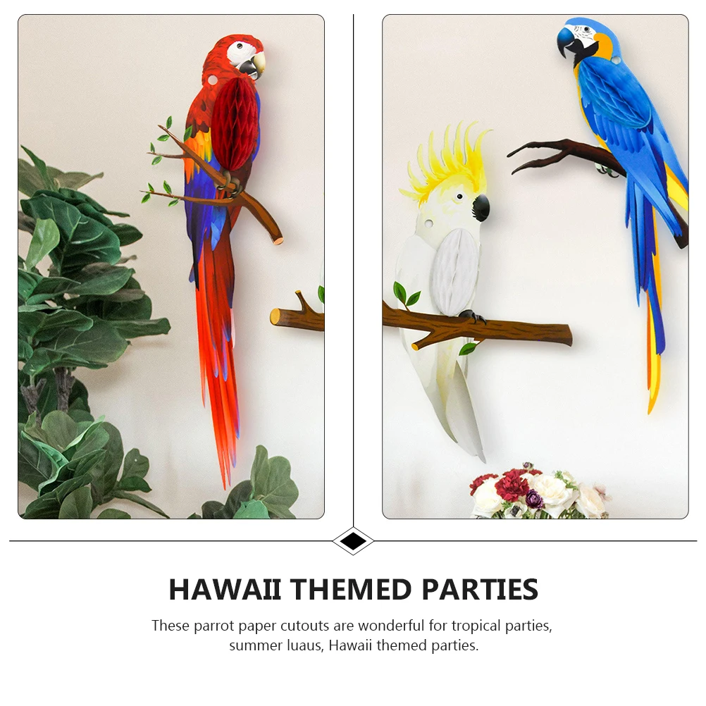 

3pcs Animal Paper Hanging Decorations Honeycomb Parrot Cutouts Bright Supplies Tropical Theme Luaus