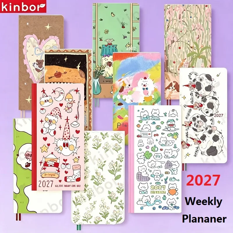 Kinbor 2027 Weekly Planner Work Plan Notebook Daily Time Management Two Pages A Week Schedule Book Self Disciplined Punch Book