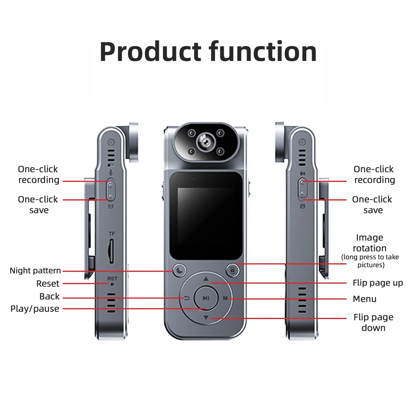 4K Wearable Camera Audio Video Recording 180° Rotatable Lens Video Camera Camcorder Night Vision with Magnetic Back Clip for Law