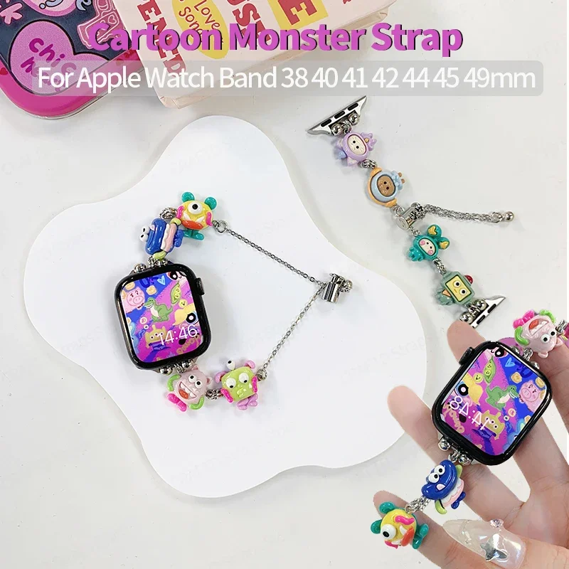 

Elastic Beads Strap for Apple Watch Band 9 8 6 Se 45mm 44mm 42 38 41 Funny Monster Bracelet for iWatch Series 7 5 4 3 Ultra 49mm