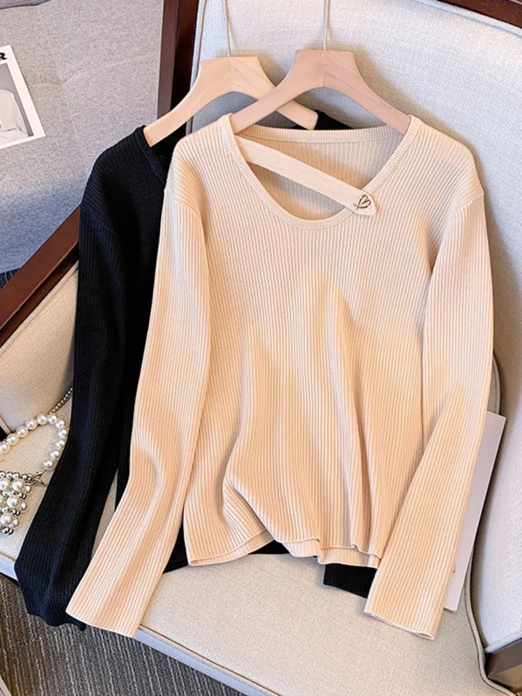 

2022 Women Large Clothing L-4XL Sweaters Female Autumn Winter Fashion V-neck Knitted Tops Oversize Korean Simple Design Jumpers