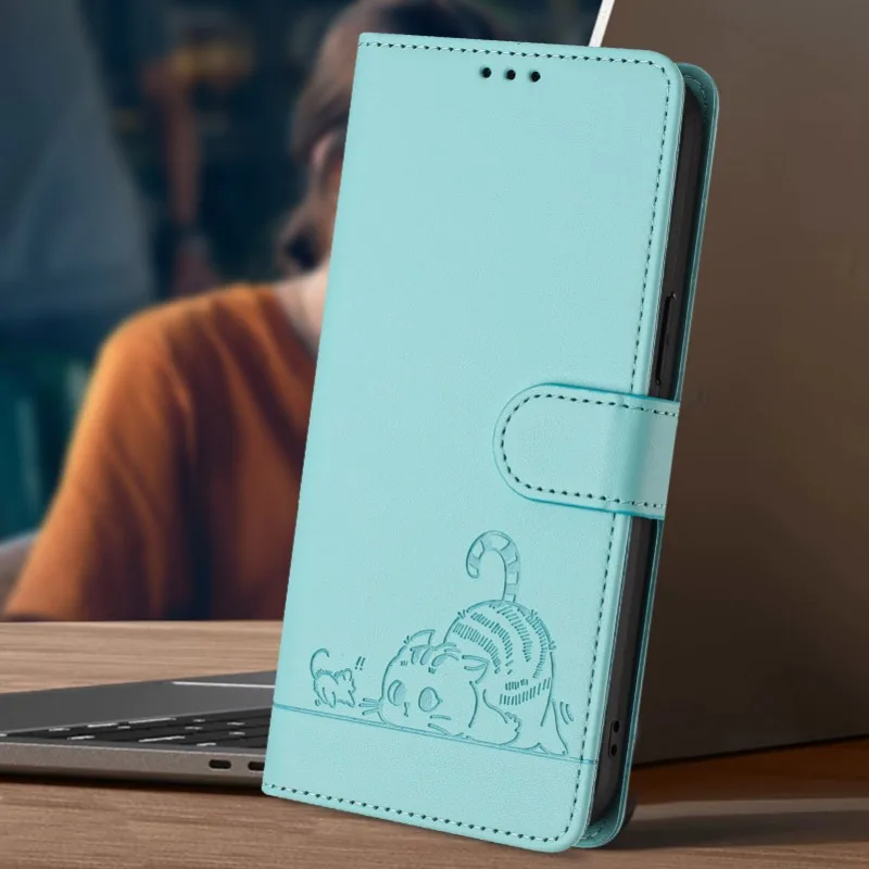 Fundas Galaxi M36 M56 Phone Case for Samsung Galaxy M36 M56 M06 M16 M05 M04 Back Cover Anti theft Cute 3D Cat Leather Case Coque