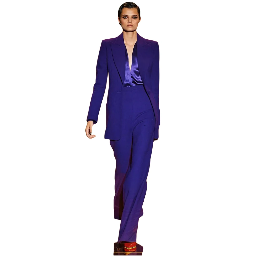 Red Carpet Purple Blazer Suits Peaked Lapel Custom Made Wide Legs Pants Catwalk Party Loose Jacket 2 Pieces Set