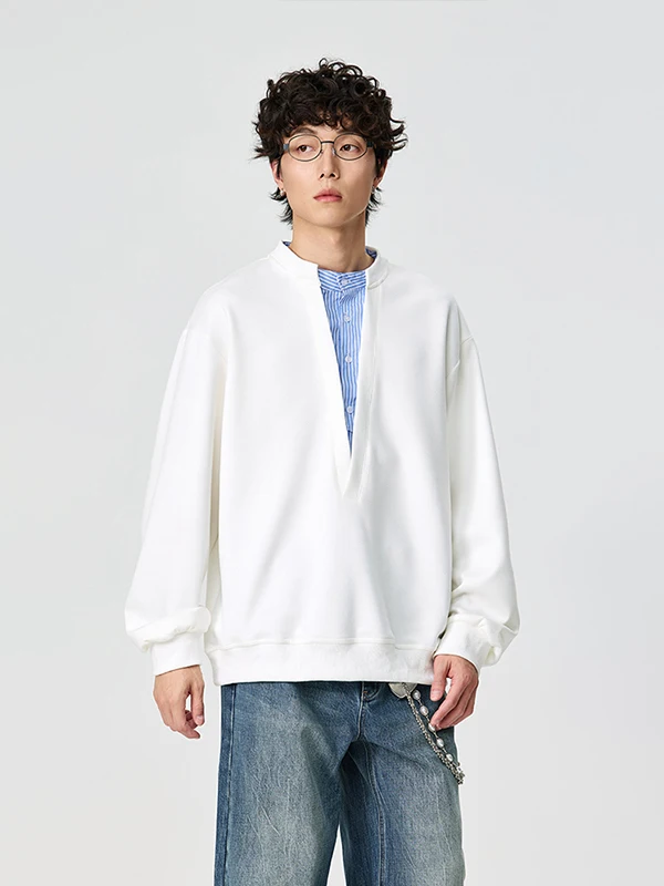 

Худи TANGZ Studio белое с длинным рукавом, имитация двухслойной футболки, свободный крой, из полиэфирного волокна, для мальчиков