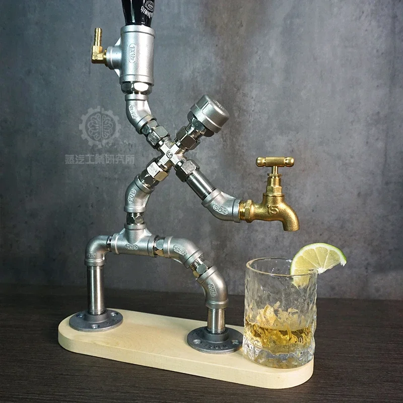 Stainless steel water pipe robot creative personality cafe wine bar counter retro decoration ornament wine rack wine dispenser