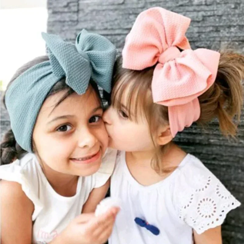 Moda fatta a mano Bowknot elastico largo fascia per capelli bambino tinta unita grandi fiocchi fascia per capelli neonate copricapo regali di festa