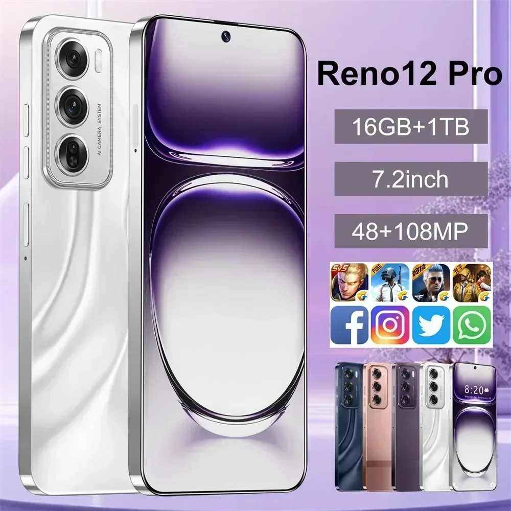 Reno12 pro Smartphone 5G Smart cellulari 16GB + 1TB Dual SIM cellulari Snapdragon 8 gen 3 Android 14 Face sbloccato cellulare