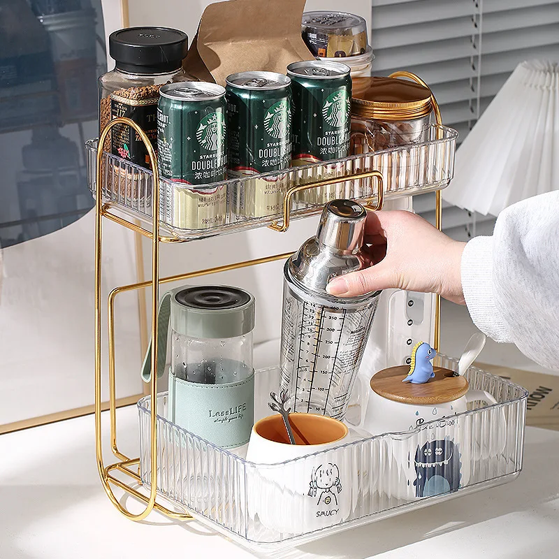 

Double Layer Storage Rack Light Luxury Sorting Storage Rack Cup Makeup Desktop Storage Box Home Bathroom Bedroom Organizer Shelf