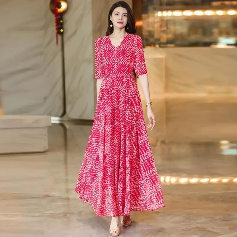 

Summer Elegant Floral Printed Slimming Dress Women Bodycon Party Dress Holiday Beach V-neck Short Sleeve Dresses Vintage S952