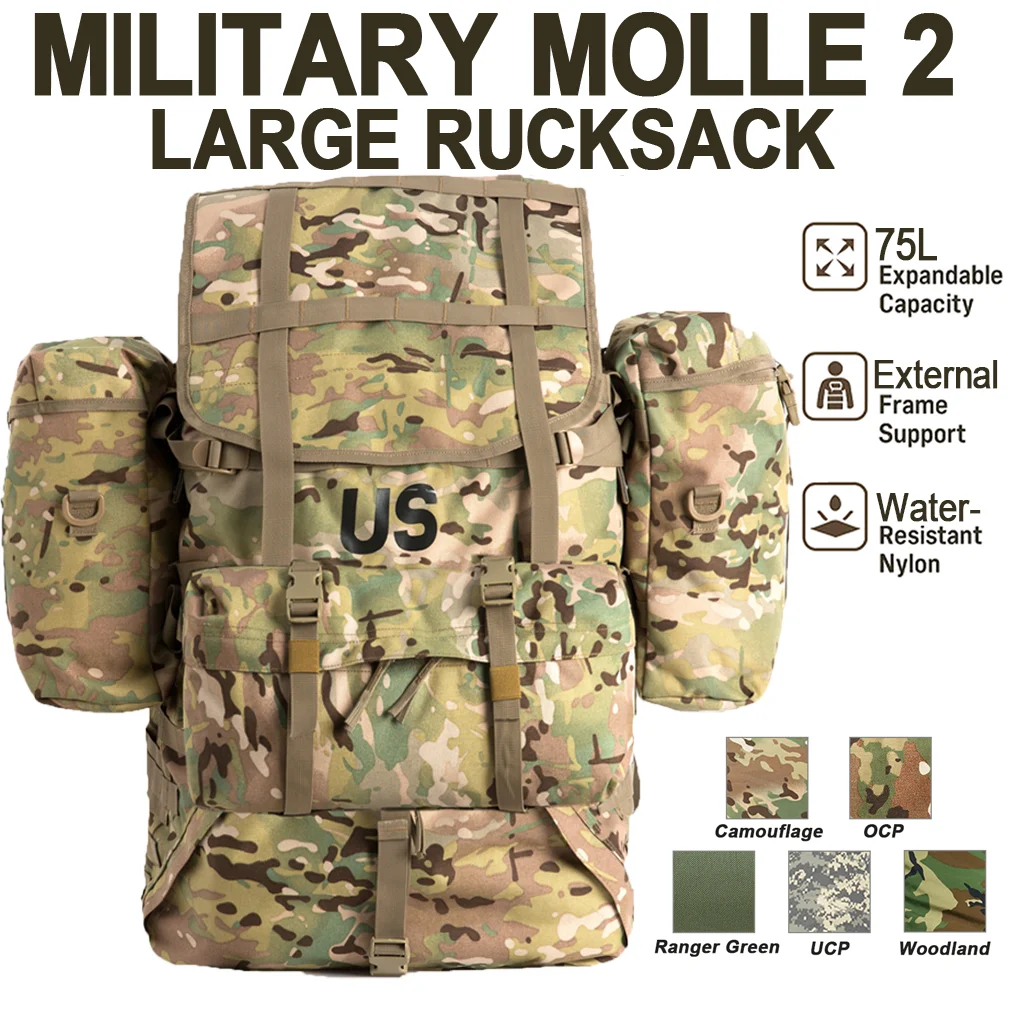 AKmax Military MOLLE II Large Rucksack with Frame – Army Tactical Backpack 3Day Combat Pack Camo/UCP/OCP/Ranger Green/Woodland