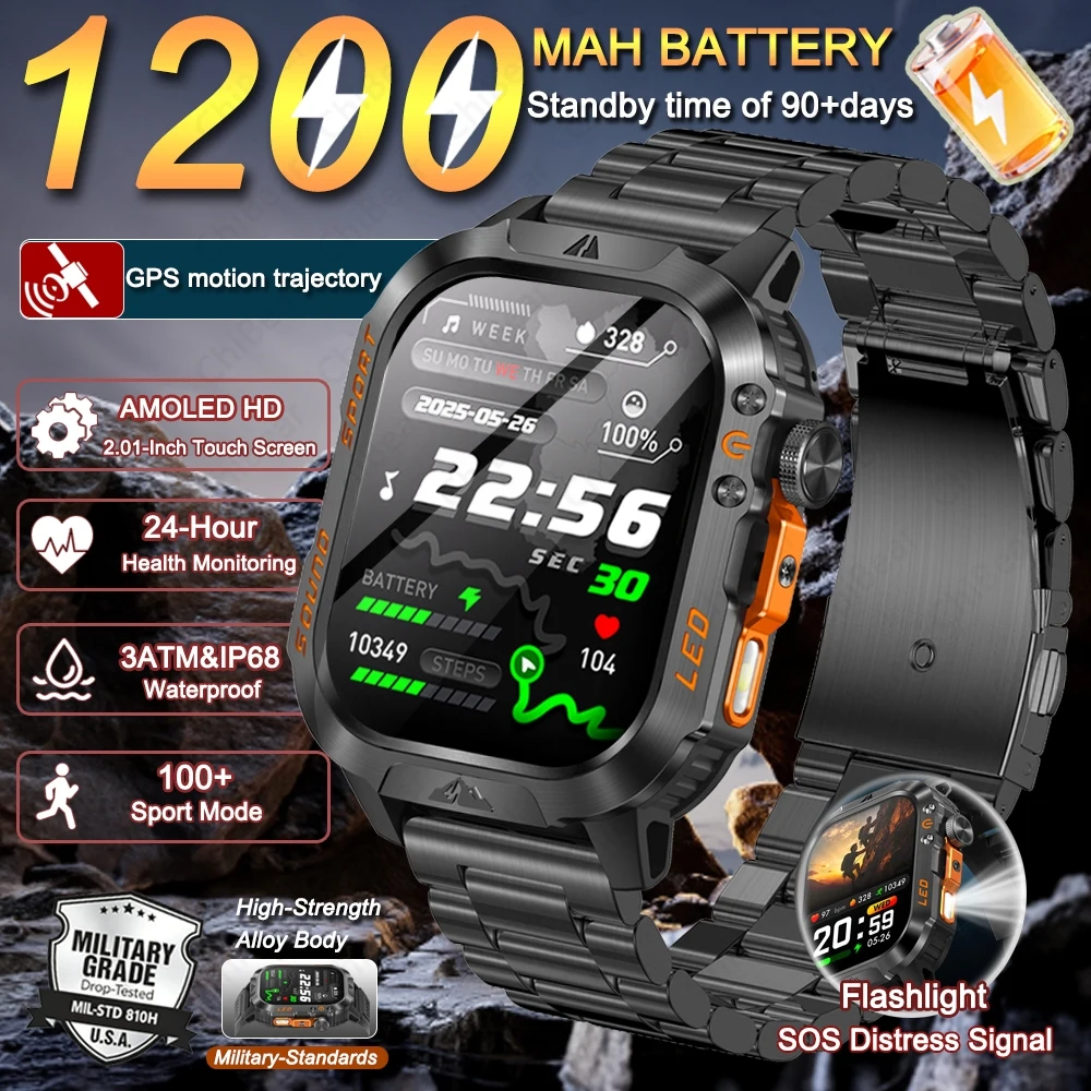 2026 New 1200mAh Battery Military SmartWatch Men GPS Tracker