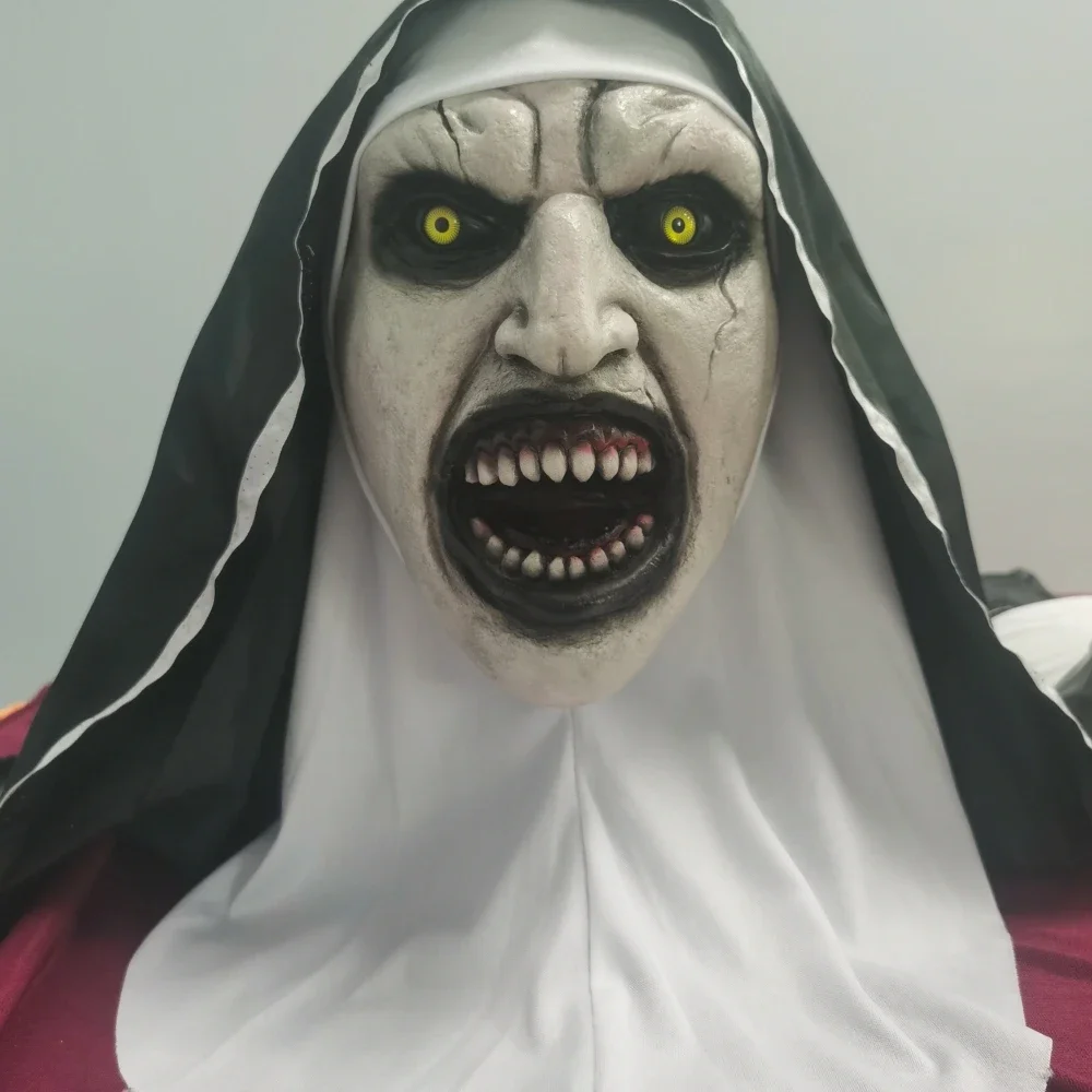 Horror Prank Lady Lateksowa Maska Przerażająca Zamknięta Maska Zakonnicy Straszna Impreza Halloween Cosplay w połączeniu z małym nożem Dekoracyjny rekwizyt