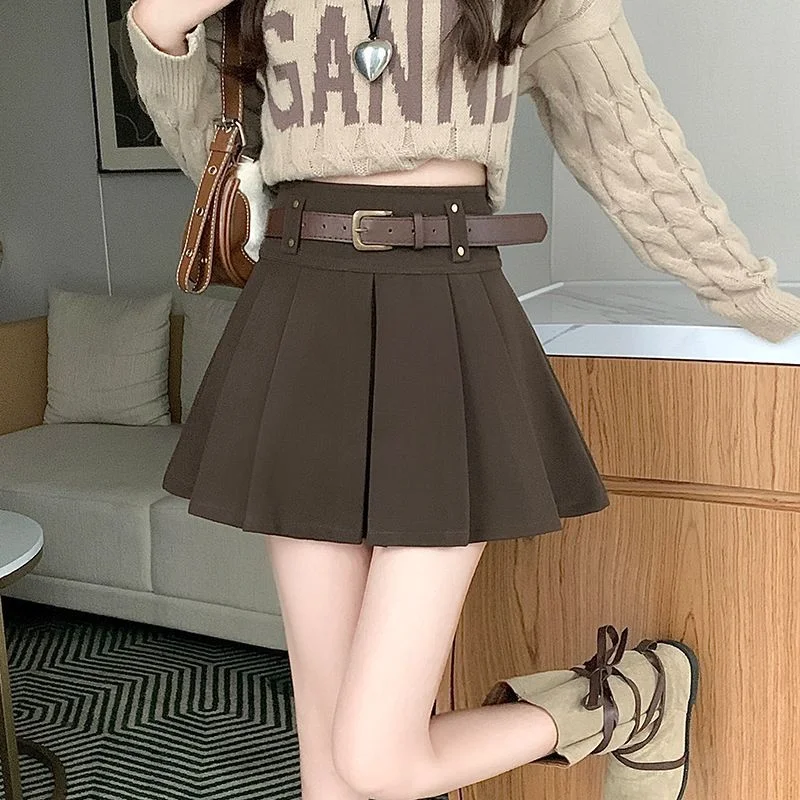 

Autumn and Winter 2025 New High-waisted A-line Skirt College Style Sweet Versatile Woolen Pleated Skirt