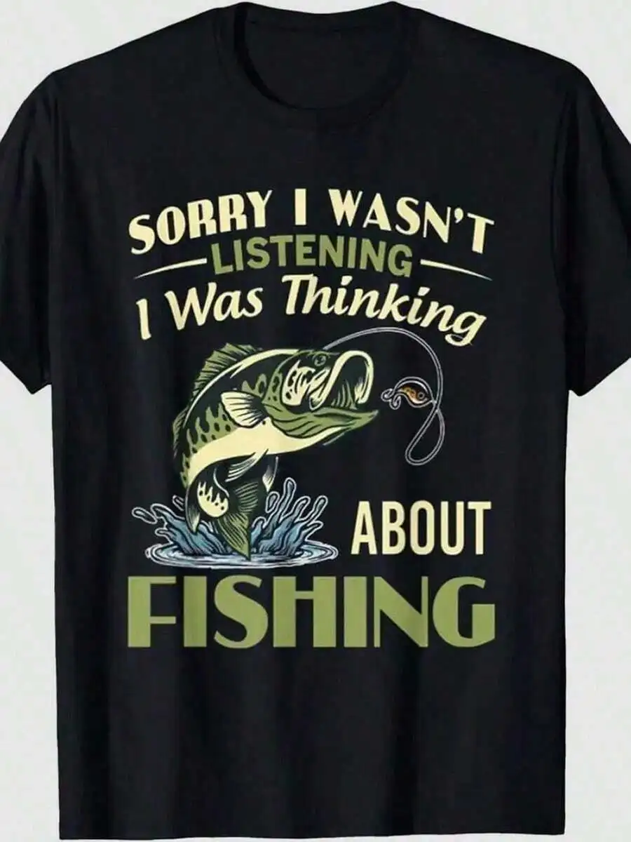 [Cotton Fishing Tee] 100% Cotton Men's Humorous Fishing Graphic T-Shirt | Casual Crew Neck Tee, Machine Washable, All-Season Com