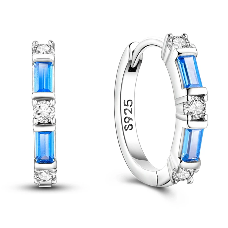 Boucles d'oreilles créoles en argent Sterling 925, bleu et blanc frais, pour anniversaire, bijoux cadeaux de mariage