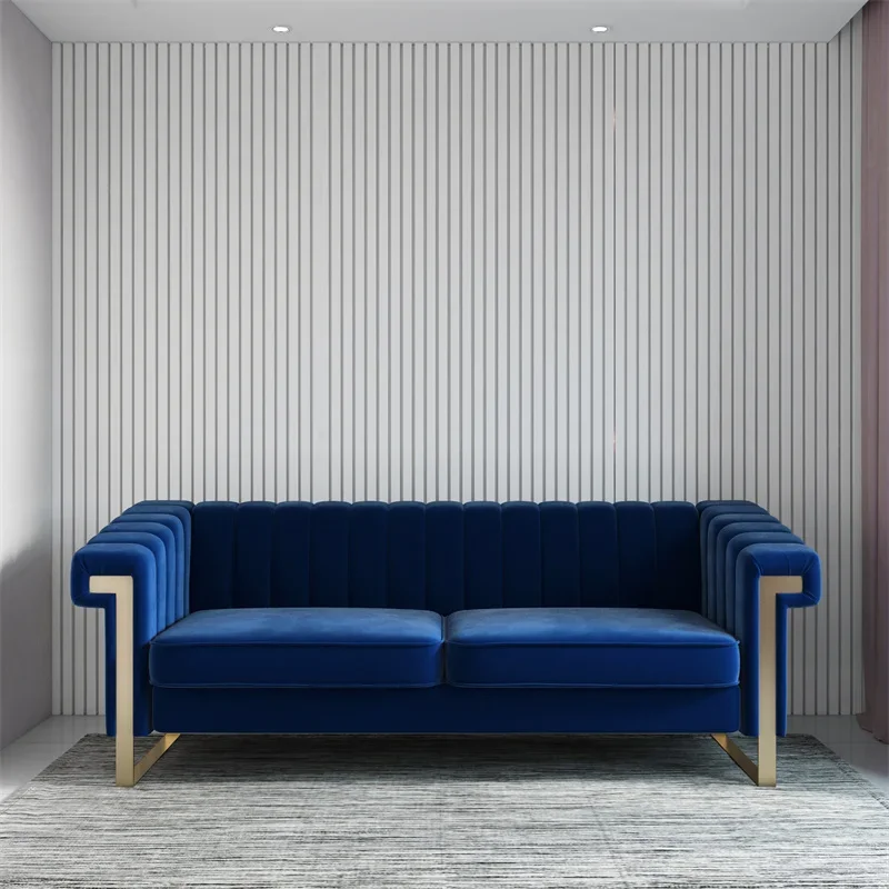 

In stock America Free shipping Modern luxury blue velvet convertible sofa Living Room Sofa Furniture Couch