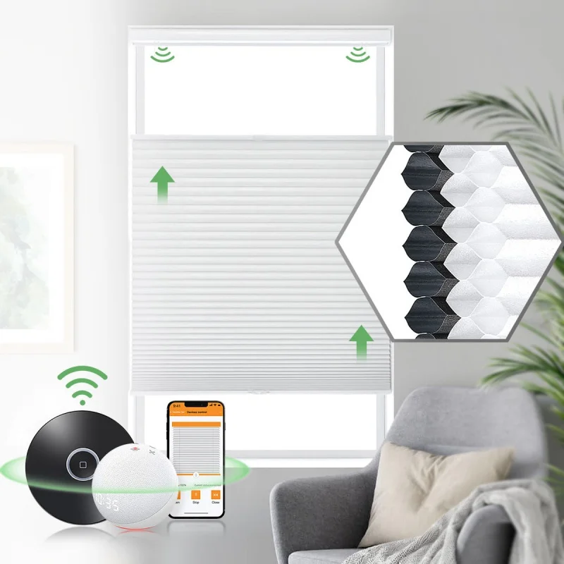 Customized Thermal Fabric Uv Protection Zigbee Phone App Wifi Control Electric Top Down Bottom Up Cellular Shades For Windows