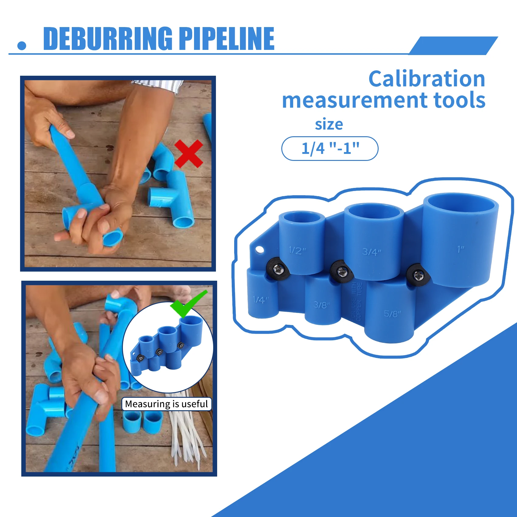 ABKL Full Size 1/4Inch-1Inch Deburring Pipe and Depth Gauge Tool for Copper, CPVC, PEX, PE-RT, HDPE Pipe