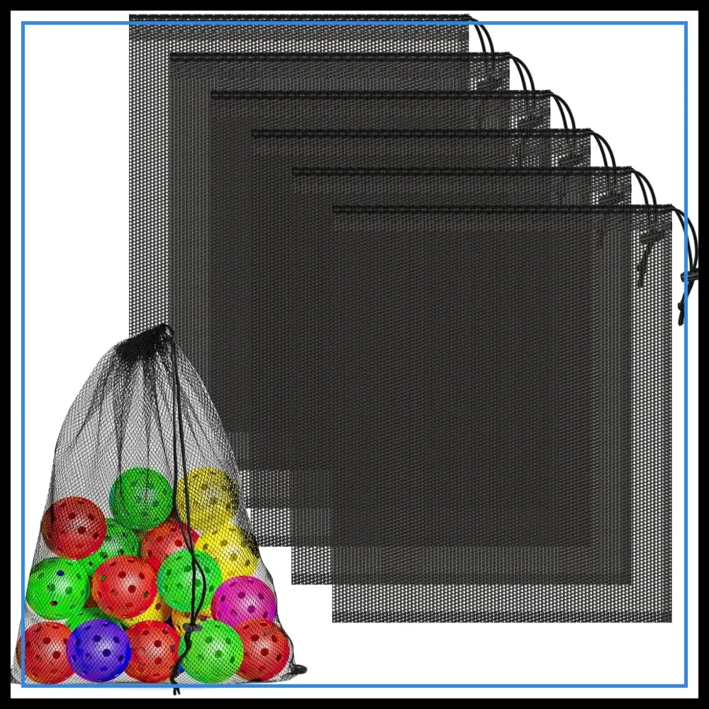 

6 Pack Mesh Drawstring Bags 14x17 Inch with Lock - Multipurpose Storage for Gym, Laundry, Beach, Balls (Black)