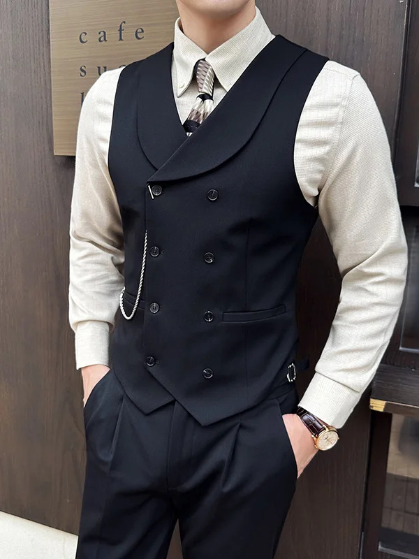 

Мужской жилет Briti Sle с двойным рядом пуговиц, повседневный, для свадьбы, для жениха, модный, приталенный, деловой, повседневный, стильный жилет