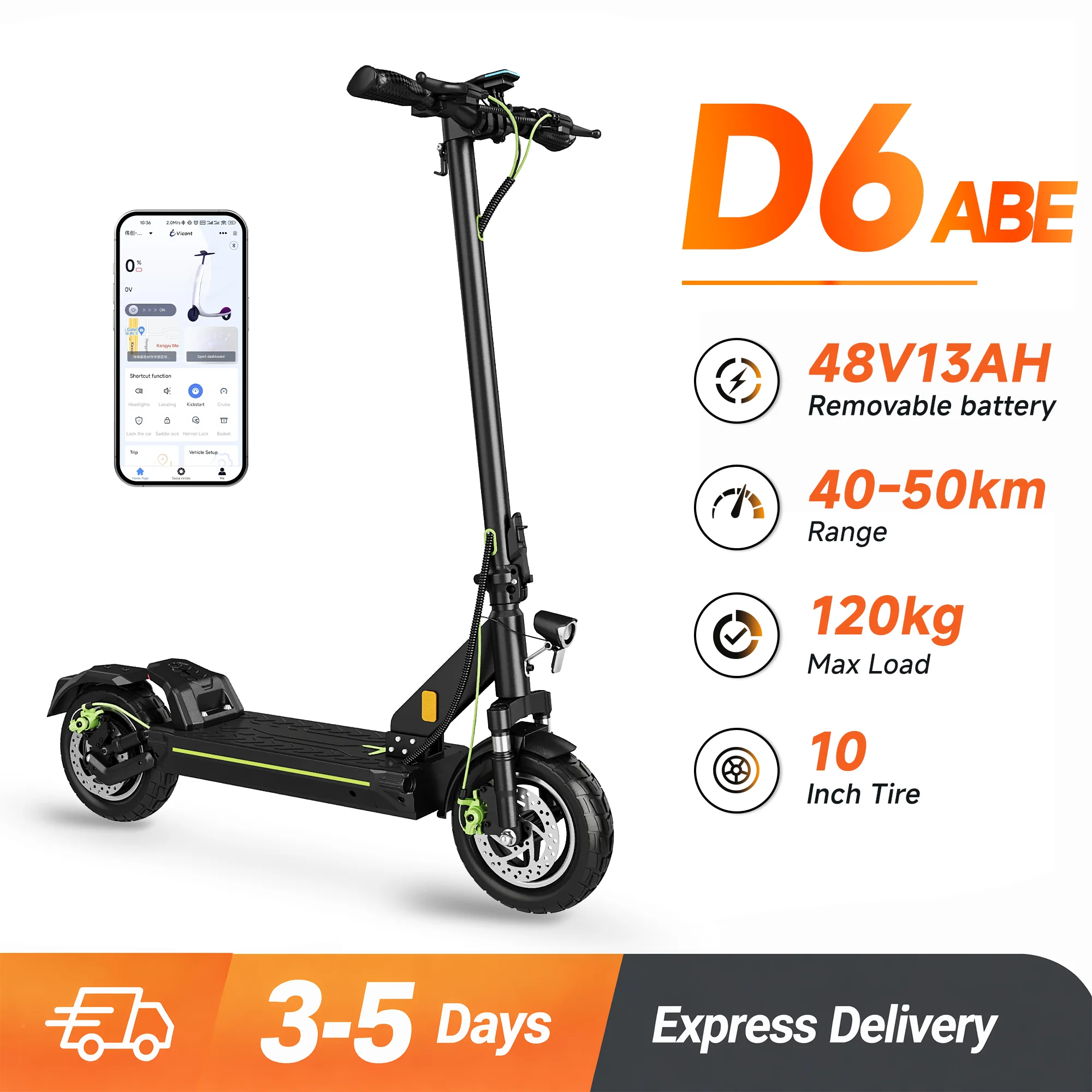 TODIMART D6Pro ABE E Scooter mit Straßenzulassung 10 Zoll Elektroroller 48V 18.2AH Batterie APP 60-80KM Reichweite Duales Bremssystem Und Doppelte Stoßdämpfung E Roller für Erwachsene Pendeln und