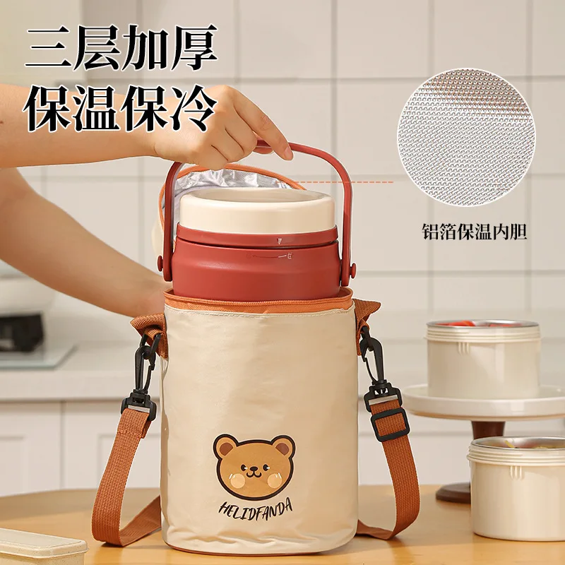 Thermal Insulation Lunch Box Bag Thickened Aluminum Foil Waterproof Oil-proof Portable Messenger Worker Student Round Bear