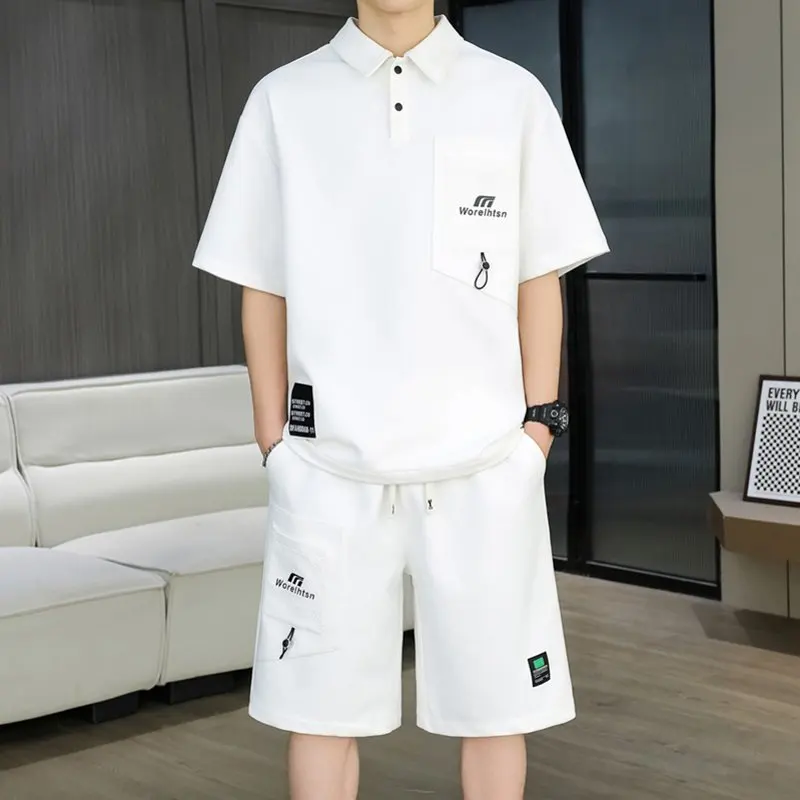 2026 Summer men Fashion personality letter printed   Short-Sleeved T-shirt Set Men's Loose Sport Breathable Large Size Two-Piece