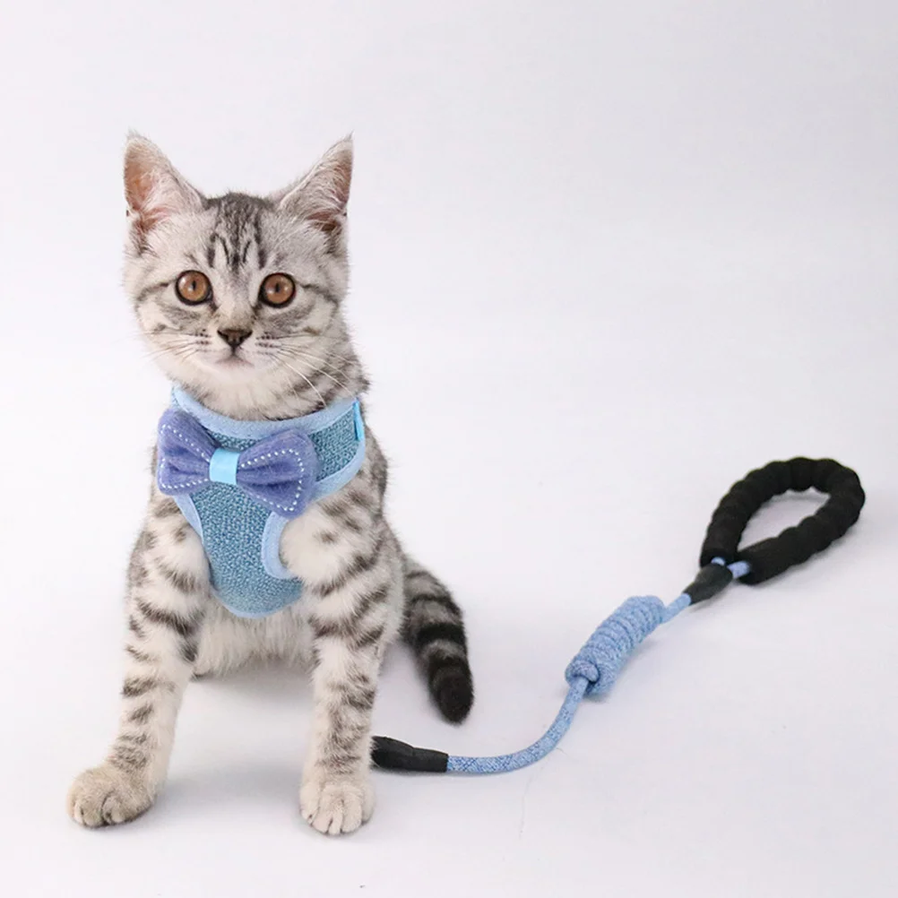 

Bowknot Vest Type Pet Harnesses Adjustable Cat Pulling Strap Cat Harness Creative Cat Chest Strap (Blue, Suitable for 2.5kg-10kg