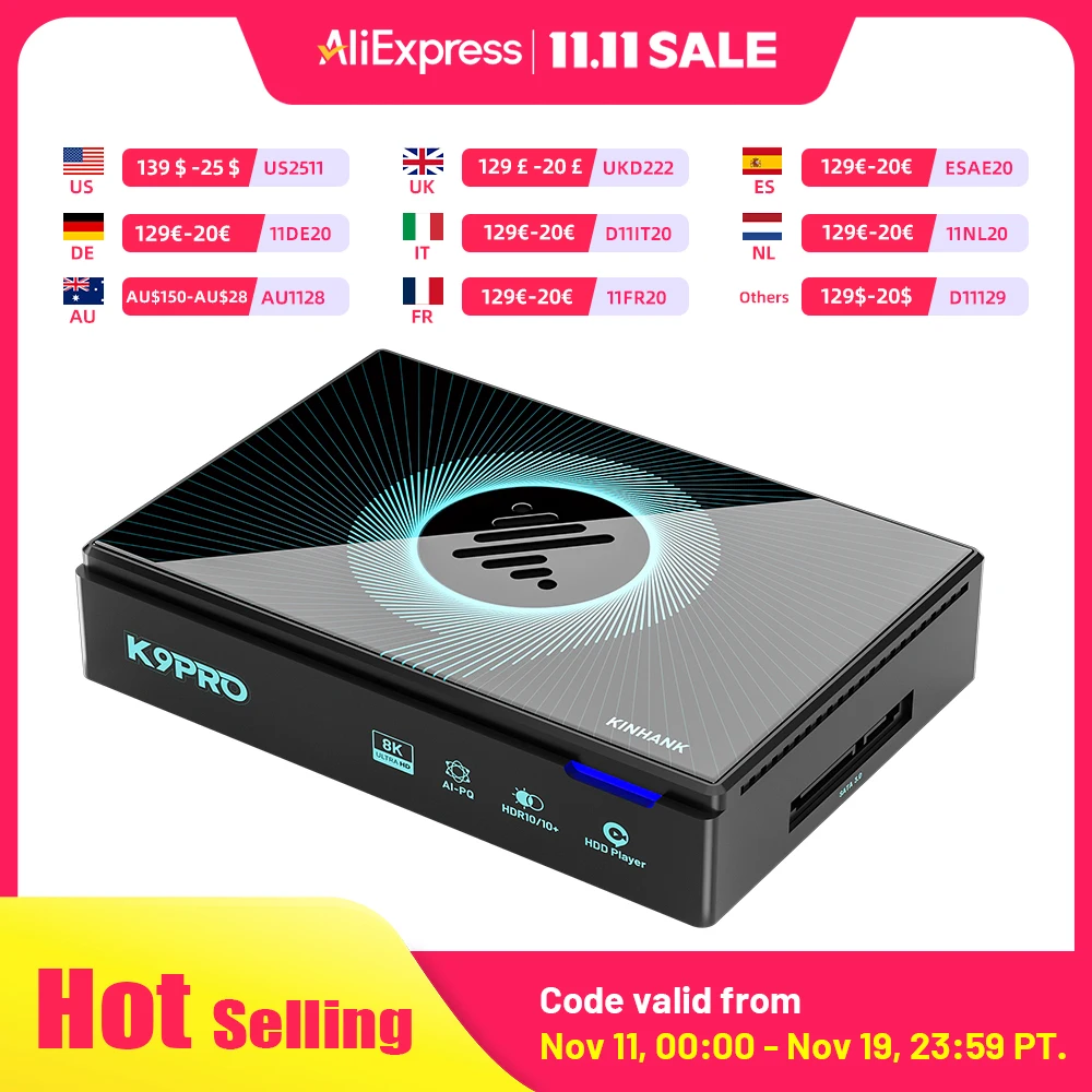 Kinhank Super Console K9PRO Android TV 12.0 صندوق لـ 8K @ 60FPS مع ملصق جداري WIFI6 HDR10 + HLG التوصيل والتشغيل HD مشغل الأفلام