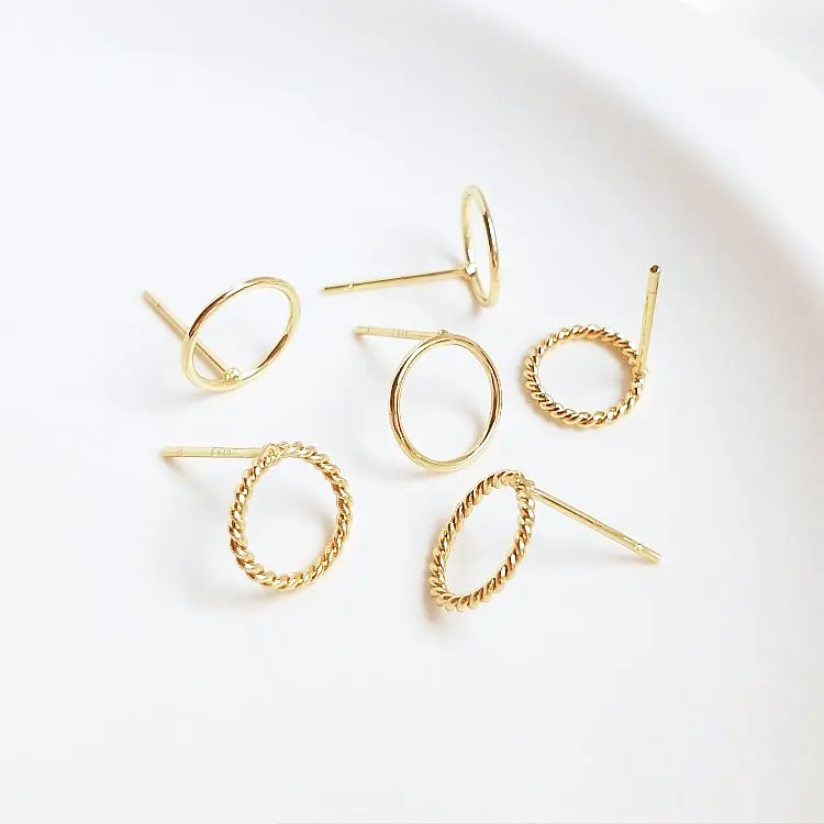 10MM 14K Gold Plated Brass Round Stud Earrings High Quality Jewelry Making Supplies Diy Accessories