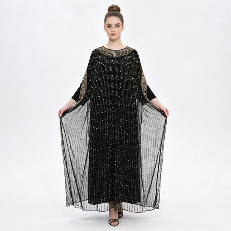 Hochwertiges Luxus-Maxikleid aus Mesh für Damen, mit Strass-Verzierungen, Elegantes Abendkleid für Bankette, Hochzeiten und Formelle Anlässe – Detail 2