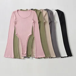 Women O Neck Flare Sleeve Black Khaki Pink Army Green Grey Bodysuit Top Bodycon Jumpsuit