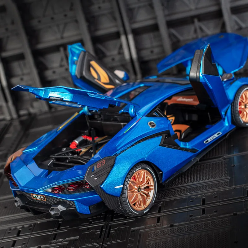 Lamborghini SIAN FKP 37-coche deportivo de aleación de Metal fundido a presión, modelo de coche, luz de sonido, Colección Pull Back, regalos de juguete para niños, 1:18