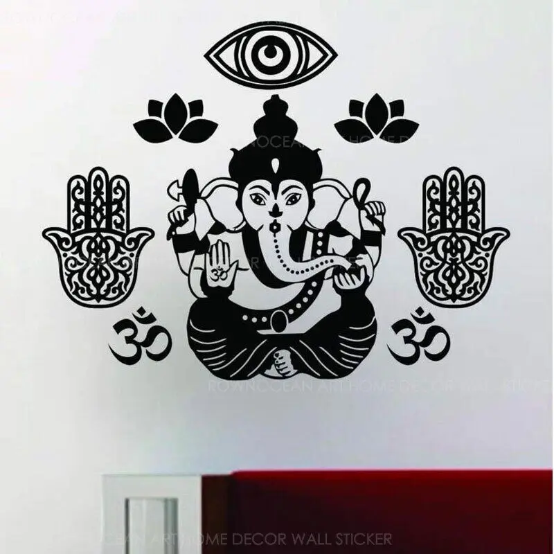 Ganesha Hamsa Hand Lotus Flower Om Wall Sticker Vinyl Home Decor Living Room Bedroom Decal Yoga Zen Meditate Buddha Mural 3852