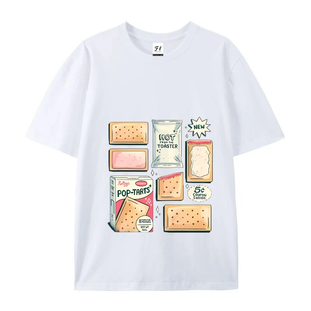 تي شيرت Pop Tarts Collage تي شيرت Vibrant Pop Tarts مطبوع عليه رسومات جرافيك كاجوال فضفاض بأكمام قصيرة صيفي مستوحى من الطعام غير تقليدي مريح #2